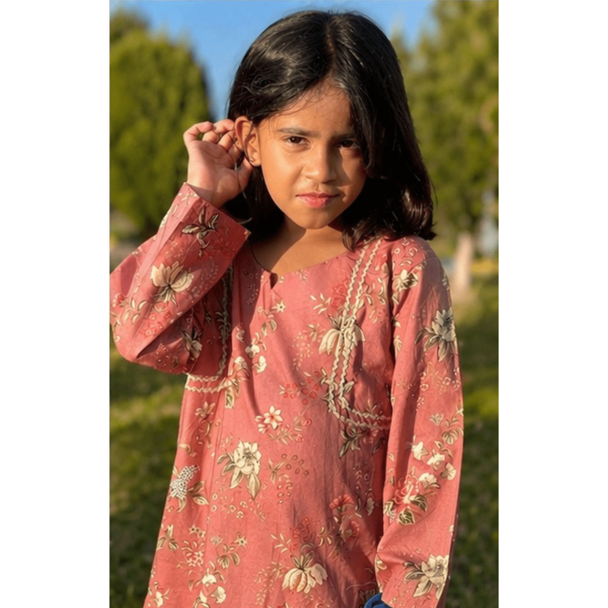 Girls' Light Rust Floral Pure Lawn Suit with Scalloped Lace & Embroidery – RAB 107 - Image 2